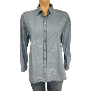 Jane and Delancey NWT Denim Shirt with Heart Embroidery Size S